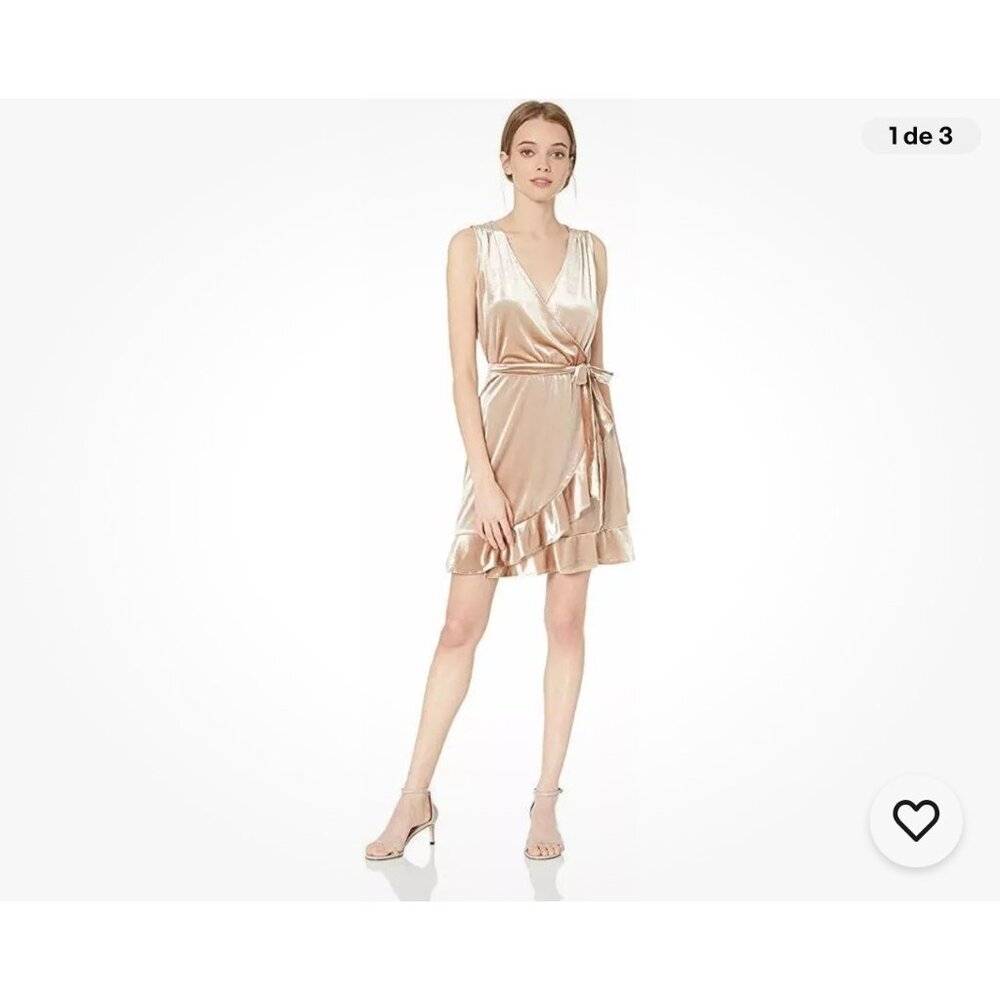 Bb Dakota women mini dress Size Large‎ sleeveless Pale Gold Wrap Ruffle Velvet